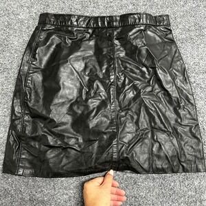 Park V Skirt Womens Size 10 Black Leather Mini High Waisted Vintage Made in USA
